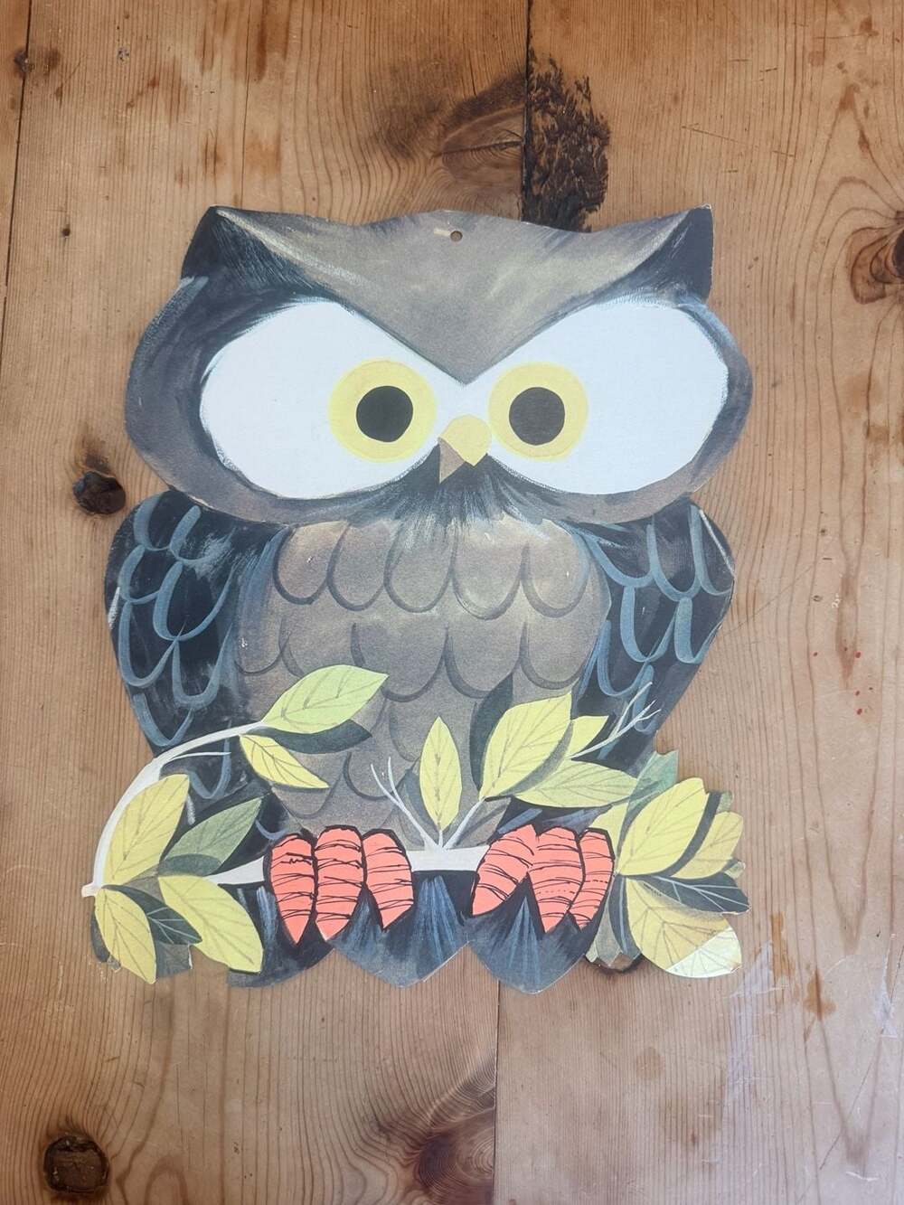 Vintage 1963 Eureka USA Cardboard Owl Diecut - Fall Halloween Decoration